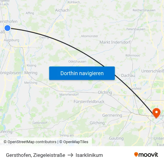 Gersthofen, Ziegeleistraße to Isarklinikum map