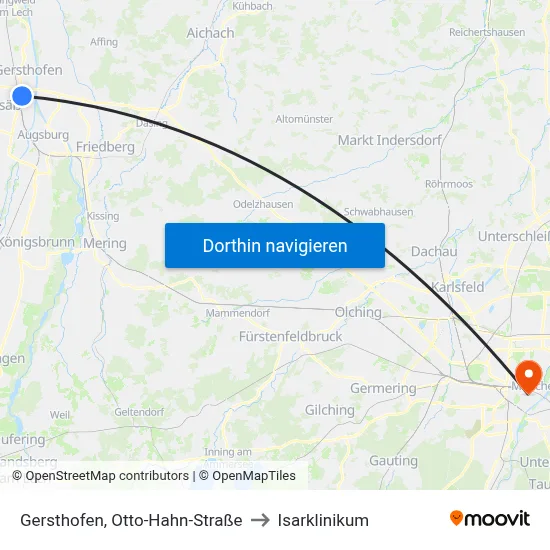 Gersthofen, Otto-Hahn-Straße to Isarklinikum map