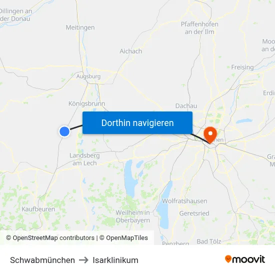 Schwabmünchen to Isarklinikum map