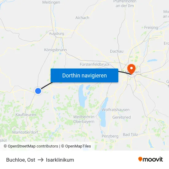 Buchloe, Ost to Isarklinikum map