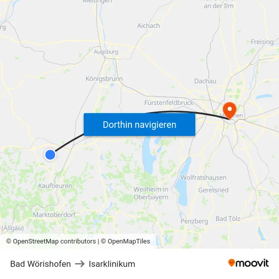 Bad Wörishofen to Isarklinikum map