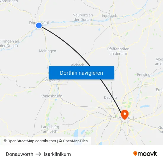 Donauwörth to Isarklinikum map
