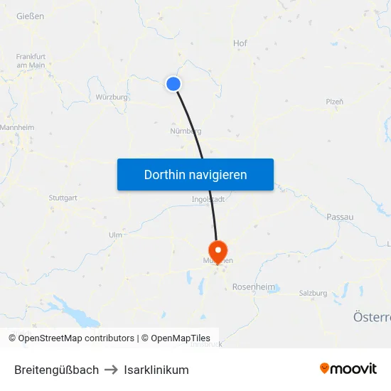 Breitengüßbach to Isarklinikum map