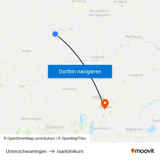 Unterschwaningen to Isarklinikum map
