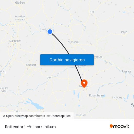 Rottendorf to Isarklinikum map