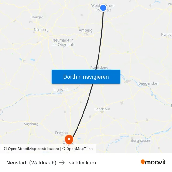 Neustadt (Waldnaab) to Isarklinikum map