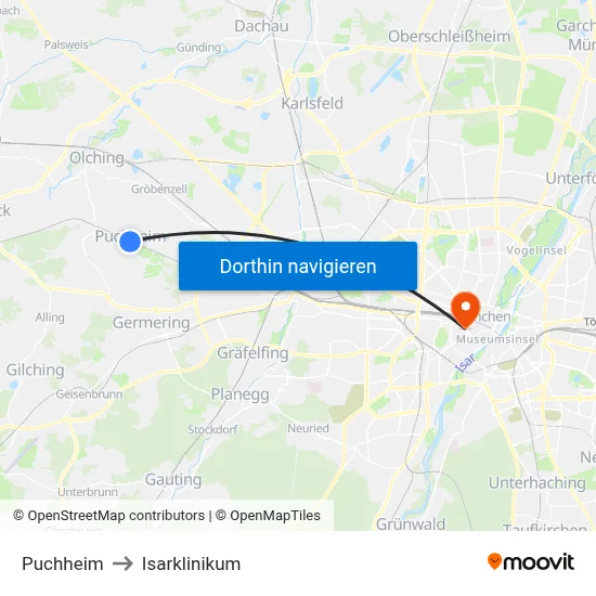 Puchheim to Isarklinikum map