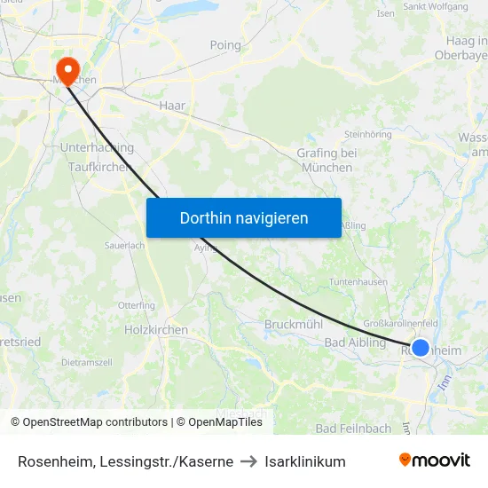 Rosenheim, Lessingstr./Kaserne to Isarklinikum map