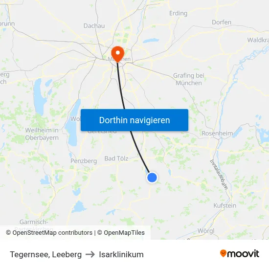 Tegernsee, Leeberg to Isarklinikum map