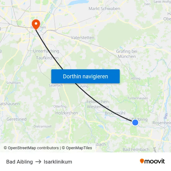 Bad Aibling to Isarklinikum map