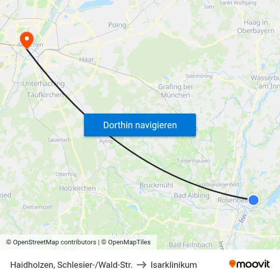 Haidholzen, Schlesier-/Wald-Str. to Isarklinikum map