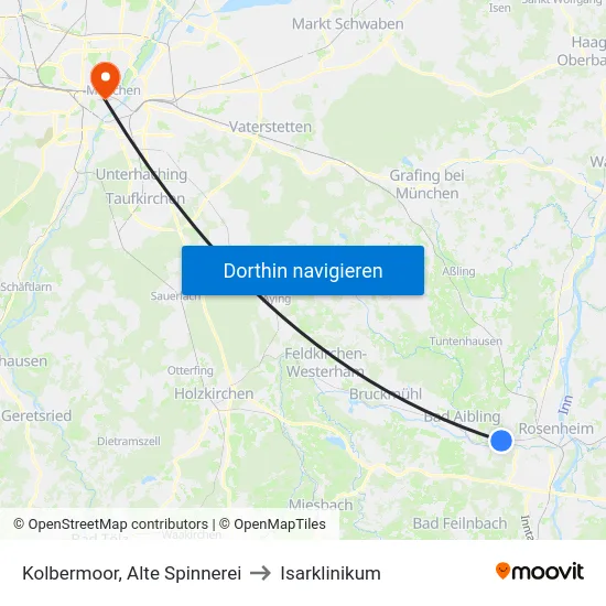 Kolbermoor, Alte Spinnerei to Isarklinikum map