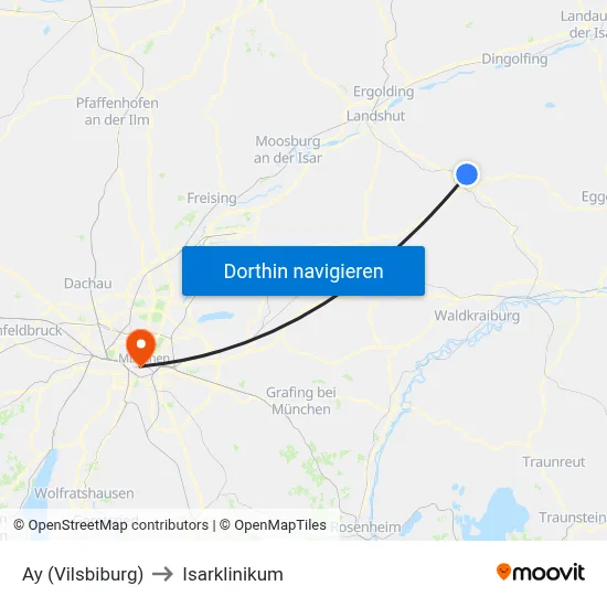 Ay (Vilsbiburg) to Isarklinikum map