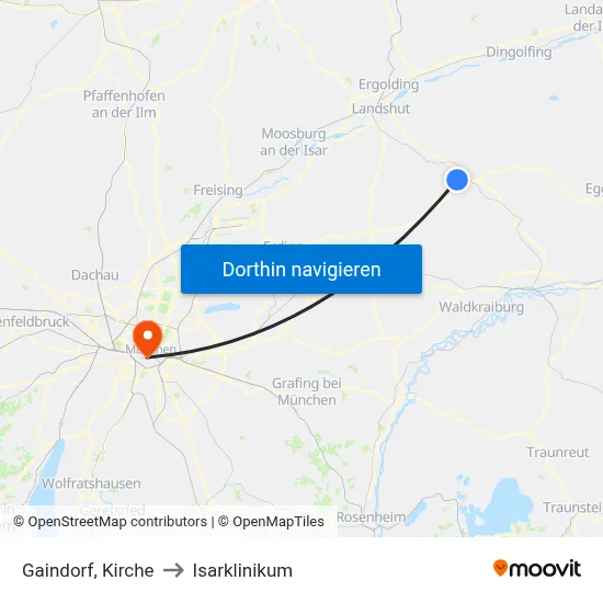 Gaindorf, Kirche to Isarklinikum map