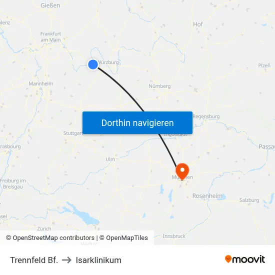 Trennfeld Bf. to Isarklinikum map