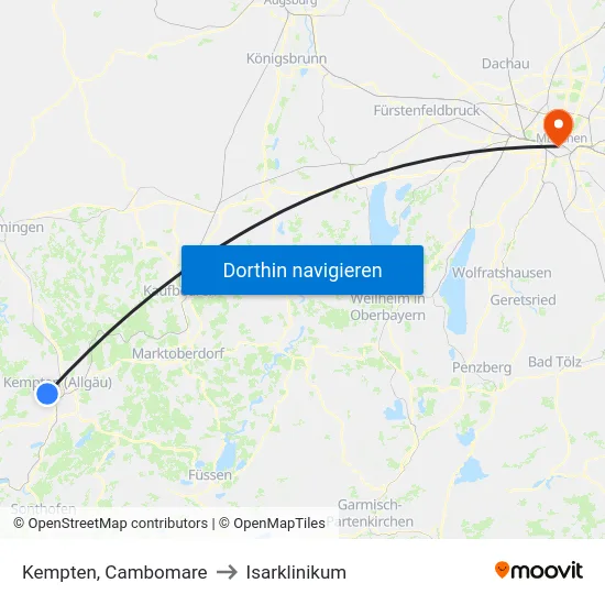 Kempten, Cambomare to Isarklinikum map