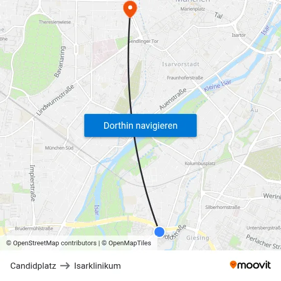 Candidplatz to Isarklinikum map