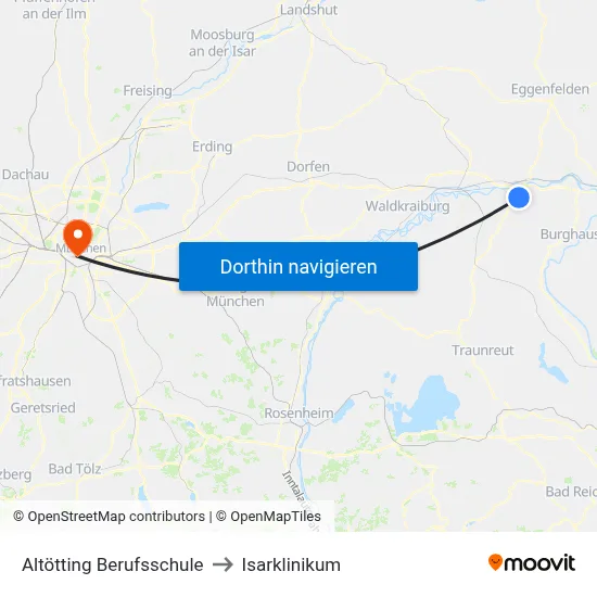 Altötting Berufsschule to Isarklinikum map
