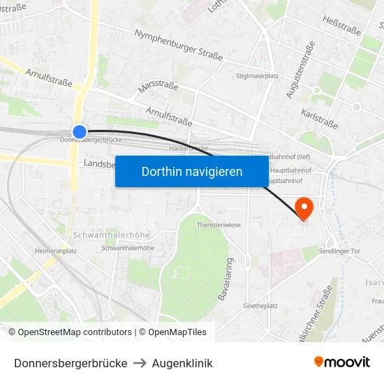 Donnersbergerbrücke to Augenklinik map