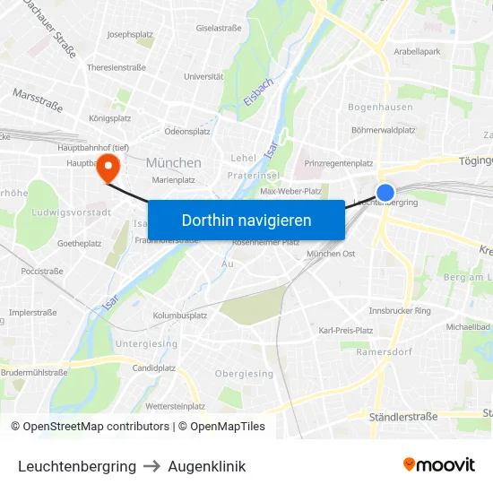 Leuchtenbergring to Augenklinik map