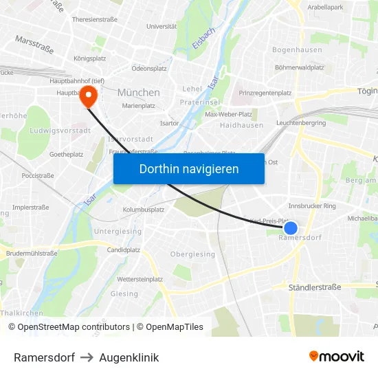 Ramersdorf to Augenklinik map