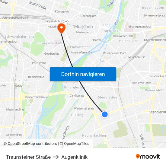 Traunsteiner Straße to Augenklinik map