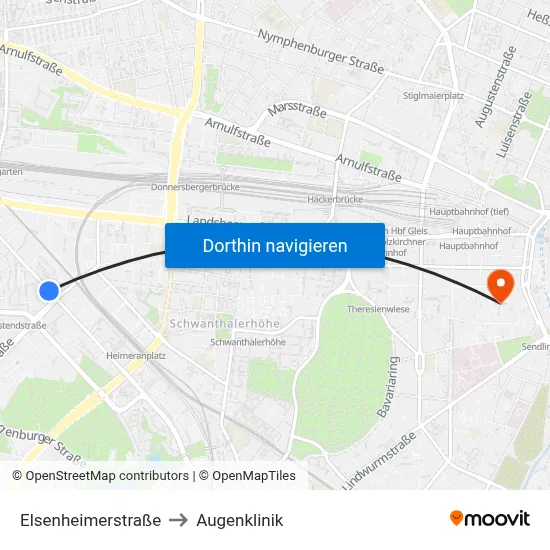 Elsenheimerstraße to Augenklinik map