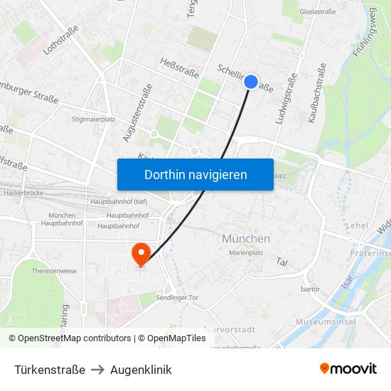 Türkenstraße to Augenklinik map