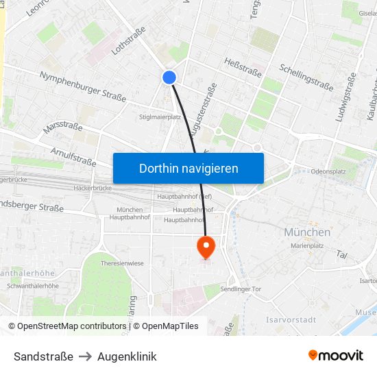 Sandstraße to Augenklinik map