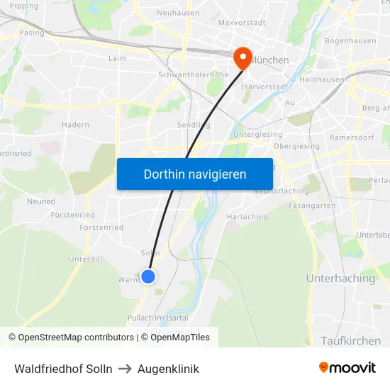 Waldfriedhof Solln to Augenklinik map
