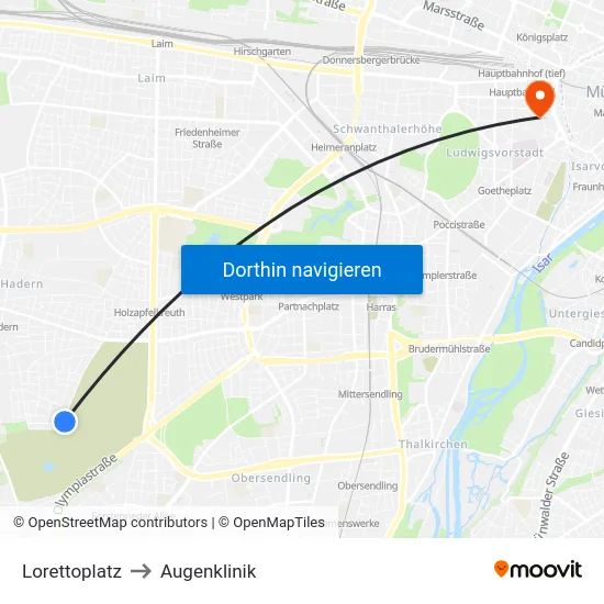 Lorettoplatz to Augenklinik map