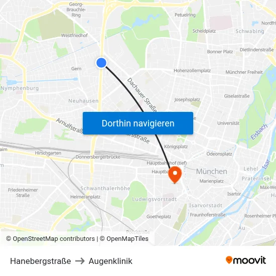 Hanebergstraße to Augenklinik map