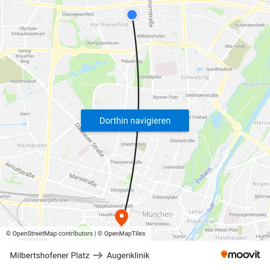 Milbertshofener Platz to Augenklinik map