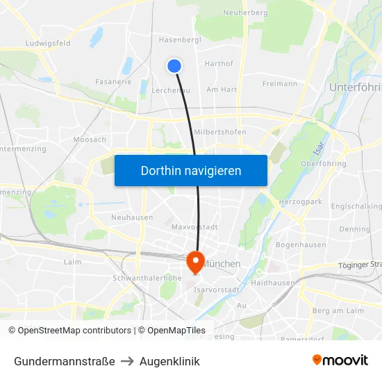 Gundermannstraße to Augenklinik map
