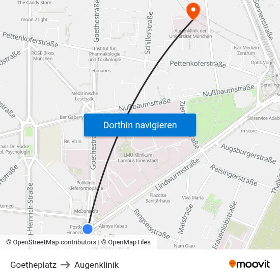 Goetheplatz to Augenklinik map