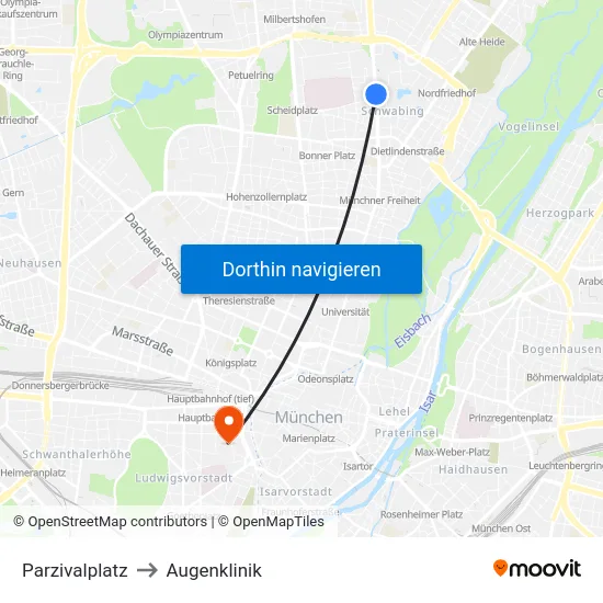Parzivalplatz to Augenklinik map