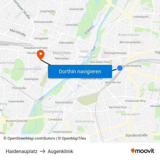 Haidenauplatz to Augenklinik map