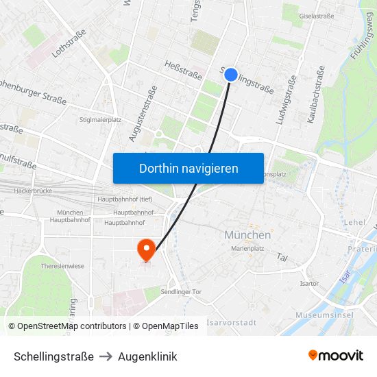 Schellingstraße to Augenklinik map