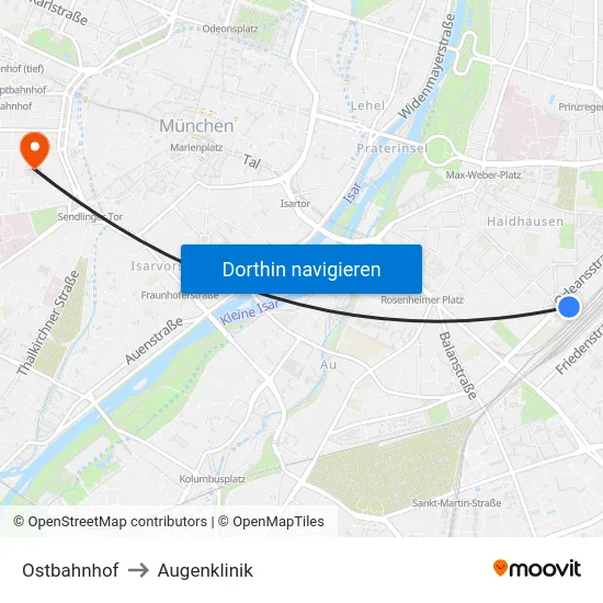 Ostbahnhof to Augenklinik map