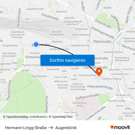 Hermann-Lingg-Straße to Augenklinik map