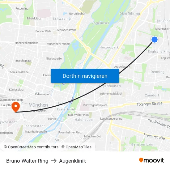 Bruno-Walter-Ring to Augenklinik map