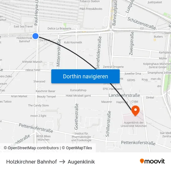 Holzkirchner Bahnhof to Augenklinik map