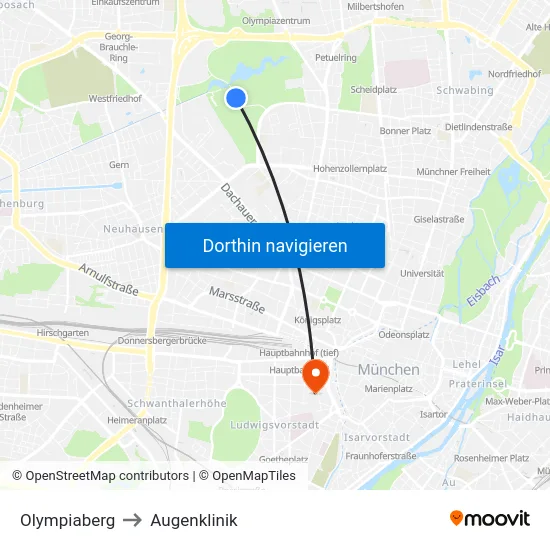 Olympiaberg to Augenklinik map