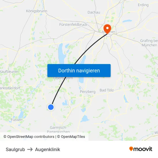 Saulgrub to Augenklinik map