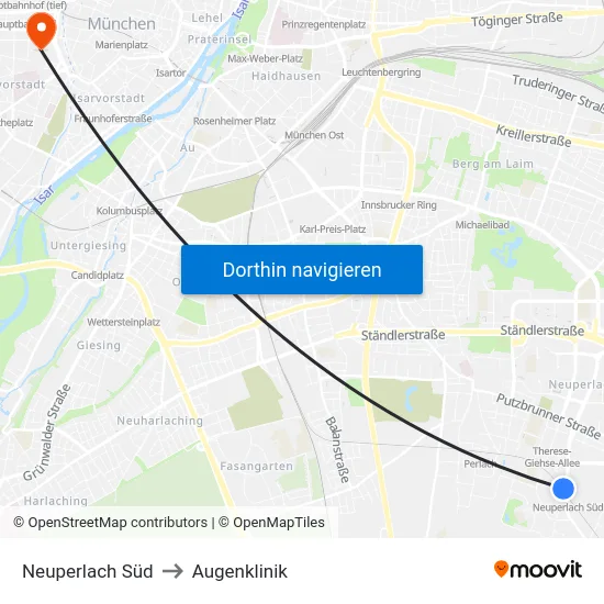 Neuperlach Süd to Augenklinik map