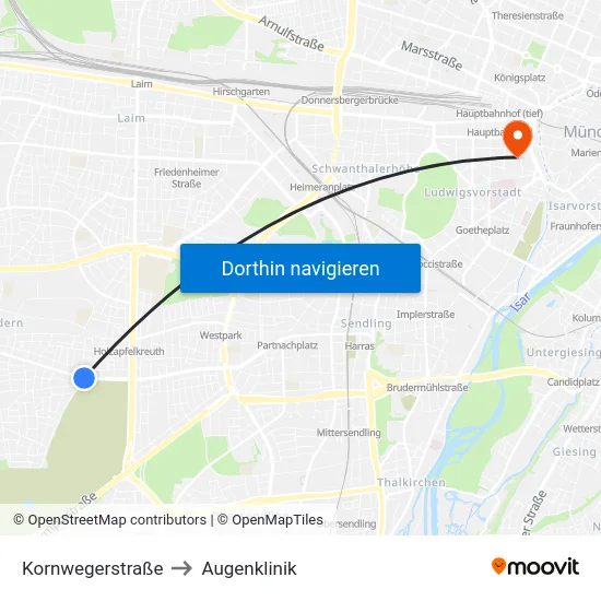 Kornwegerstraße to Augenklinik map
