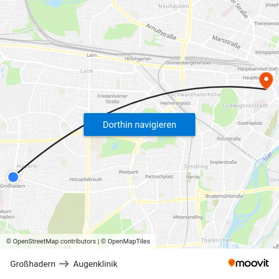 Großhadern to Augenklinik map