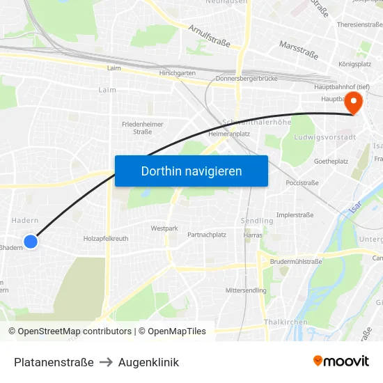 Platanenstraße to Augenklinik map