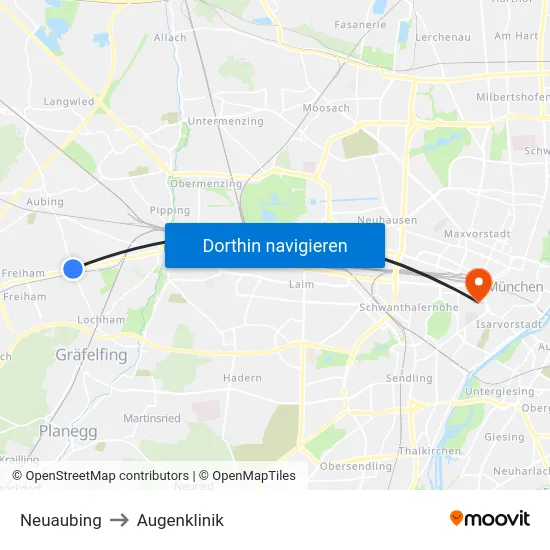 Neuaubing to Augenklinik map