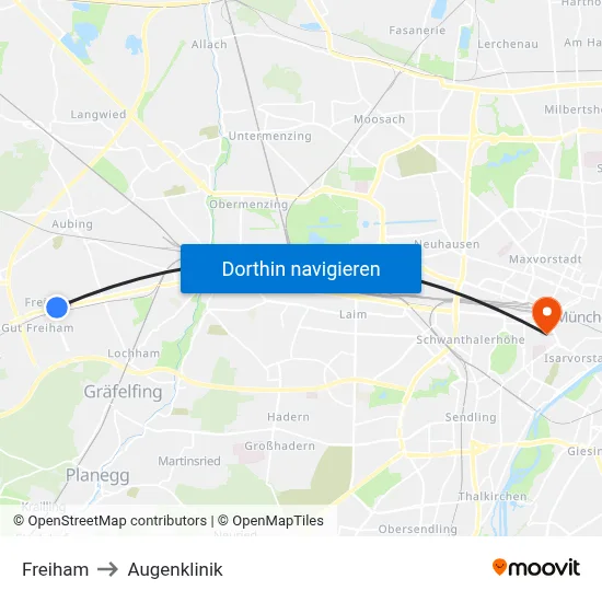 Freiham to Augenklinik map